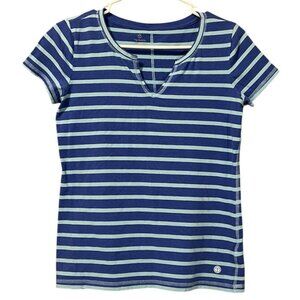 Talbots T-shirt Size XS Striped Blue White‎ Short Sleeve V-neck Nautical Beach